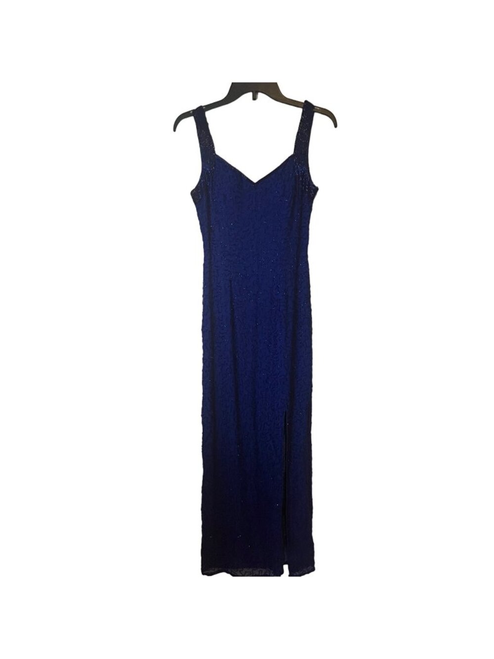 Maxi Long Dress Silk Vintage Small Andretta Donatello Sleeveless Blue Beaded